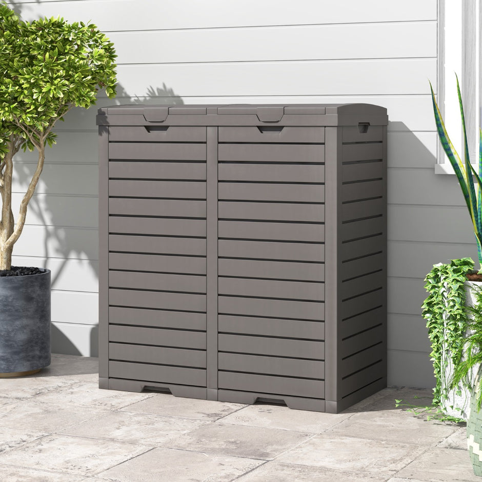 soptunna – med dubbelt lock och utdragbar droppbricka handtag utomhus – 235 L – Brun