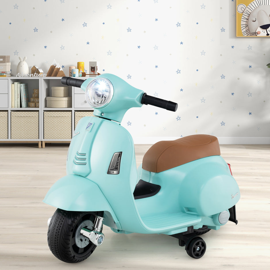 Licensierad – Vespa Barn Elmotorcykel 6V Batteridriven med LED strålkastare – Blå
