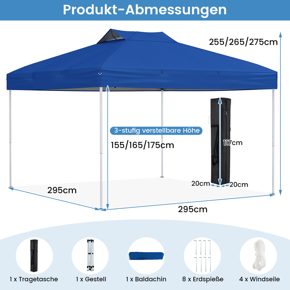 Paviljong – Vattentät UV skydd 50+ Partytält Fälltält – 3 x 3 m – Blå