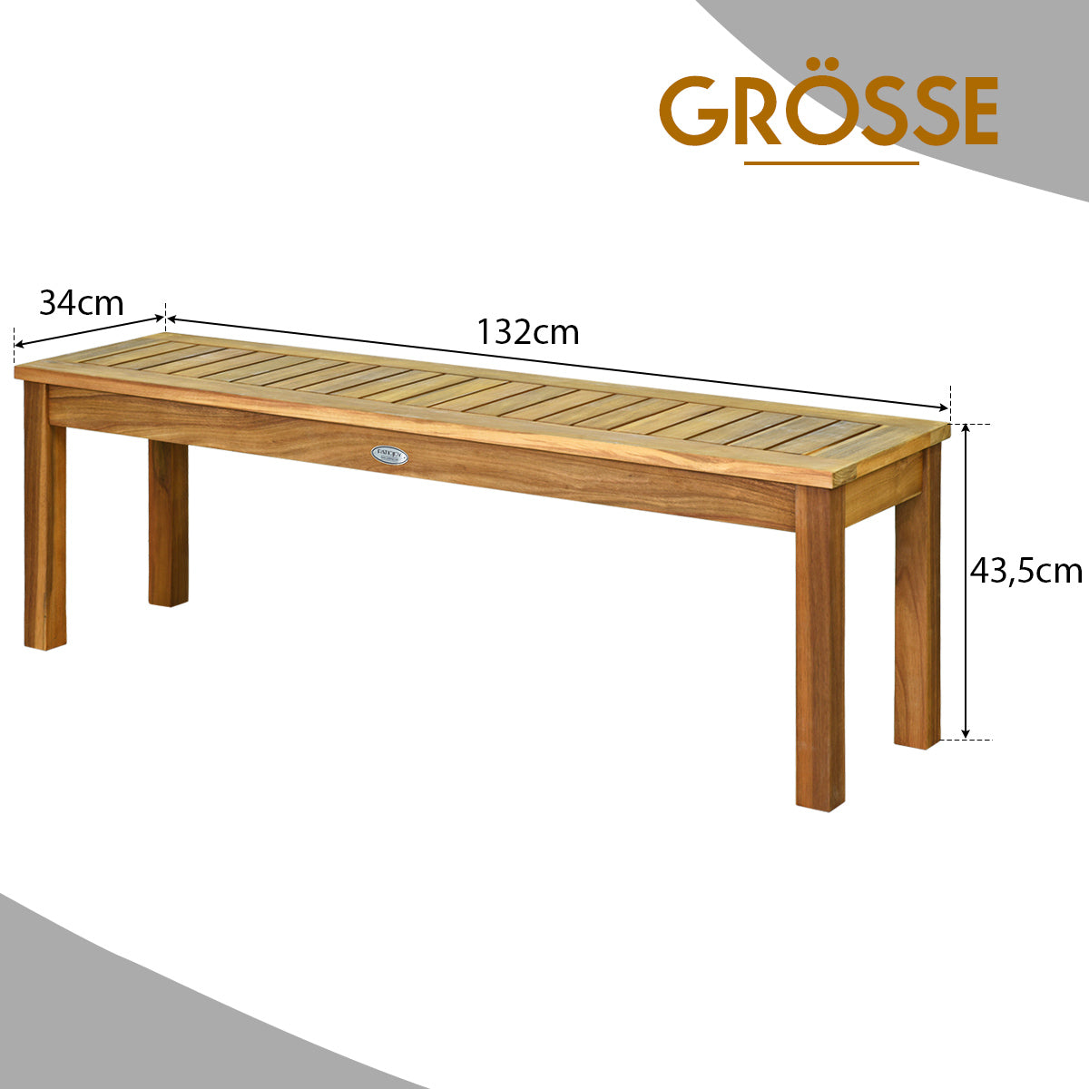 Utomhusbänk – akaciaträ Rustik träbänk Teak – 132 x 34 x 43,5 cm – Natur