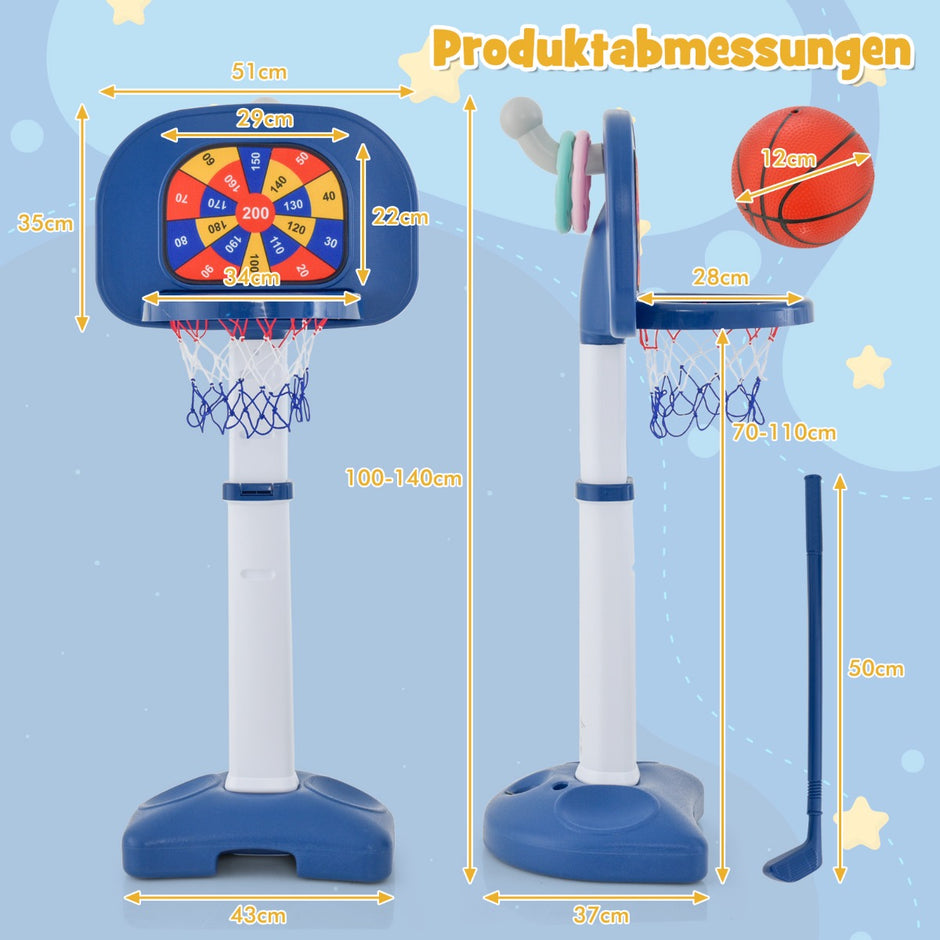 i – barnbasketbågsset Höjdjusterbart basketställ med ringkast – 4 1 100-140 cm – Blå