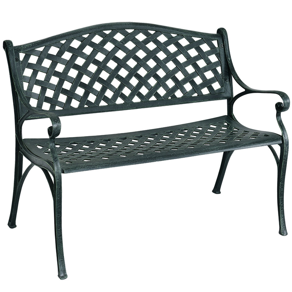 Trädgårdsbänk – Aluminiumbänk med armstöd Antikgrön – 103 x 55 x 82 cm – Gammal färg