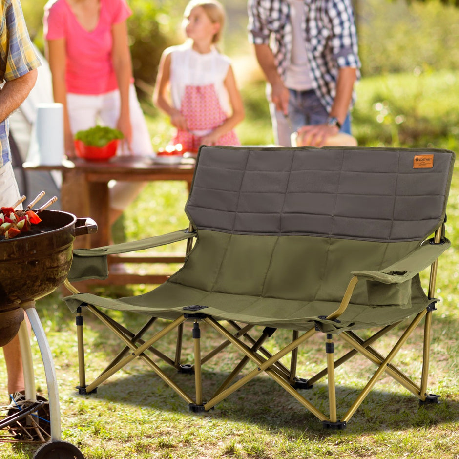 Campingstol – för personer med vadderad sits och mugghållare lastkapacitet hopfällbar – 2 300 kg – Grön