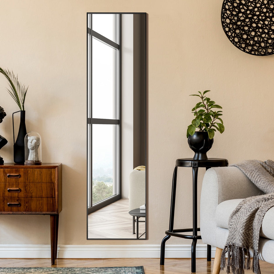 Helspegel – i stående och väggspegel gjord av splittersäkert glas – 2 1 160 x 40 cm – Svart