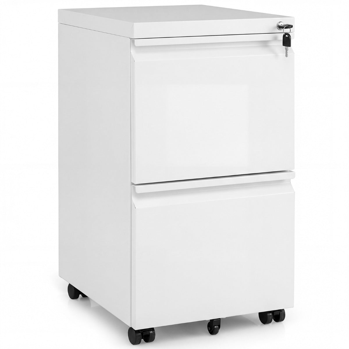 Metalliskt – låsbart rullskåp med lådor och hängmappsskåp, arkivskåp, vitt – 2 – Vit