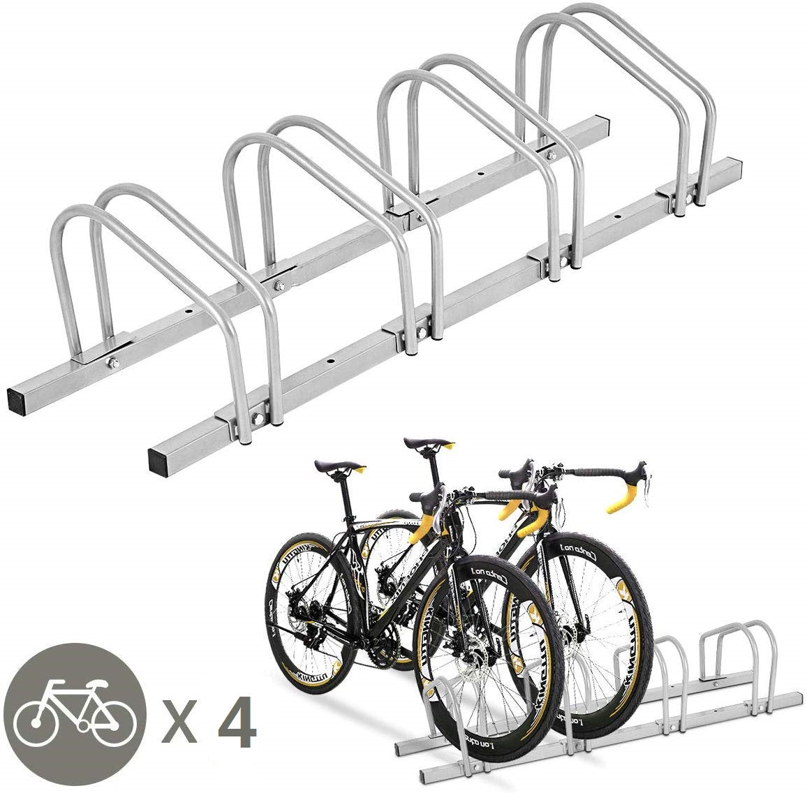 Cykelställ – för cyklar Multipelställ Stål Golvställ Ståställ – 4 – Silver