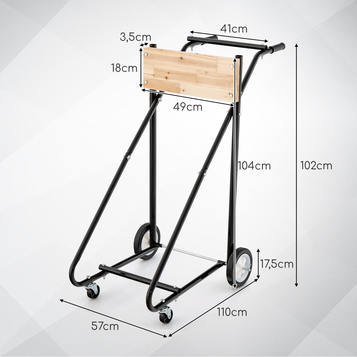 Utombordsstativ – på hjul med lastkapacitet Robust motortransportvagn – 150 kg – Svart
