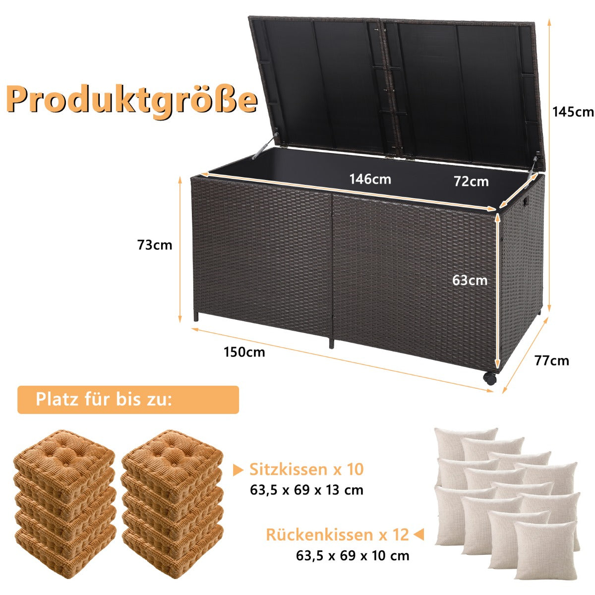 Förvaringslåda – med kapacitet – 662 L 150 x 77 x 73 cm – Brun