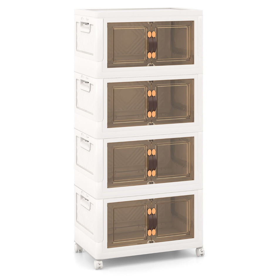 Set – med stapelbara förvaringslådor lock och hjul dörrar – 4 49,5 x 31,5 x 112,5 cm – Vit
