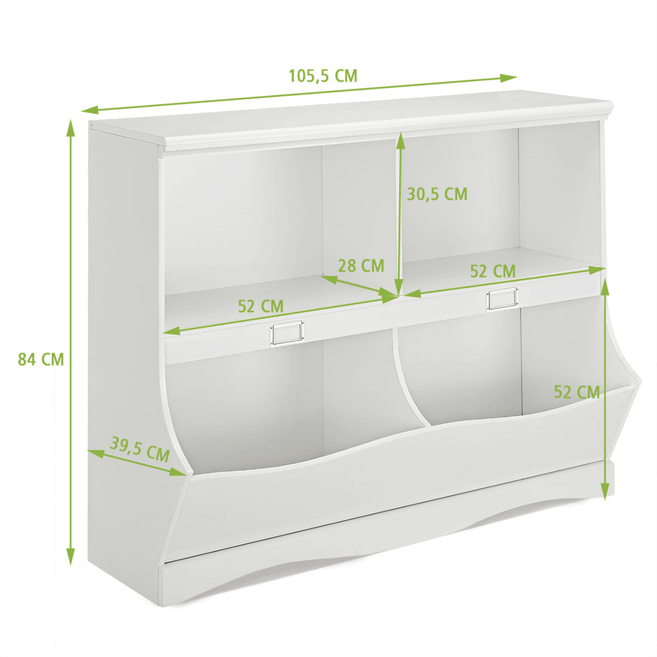 Förvaringshylla – med behållare Leksaksställ för barn – 105,5 x 39,5 x 84 cm – Vit