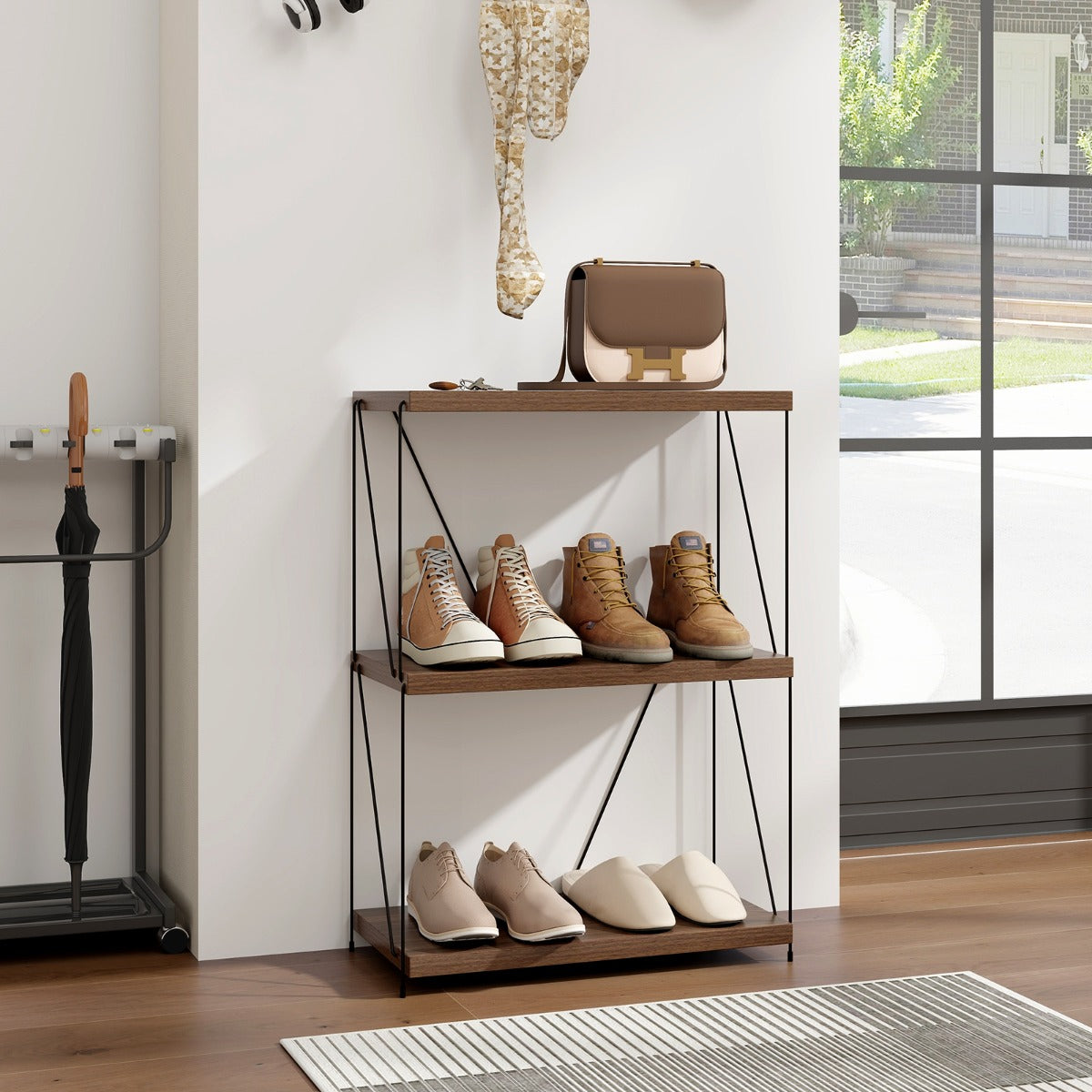 vånings – stående hylla med metallram Industriell Förvaringsställ – 3 60 x 29,5 x 85,5 cm – Brun