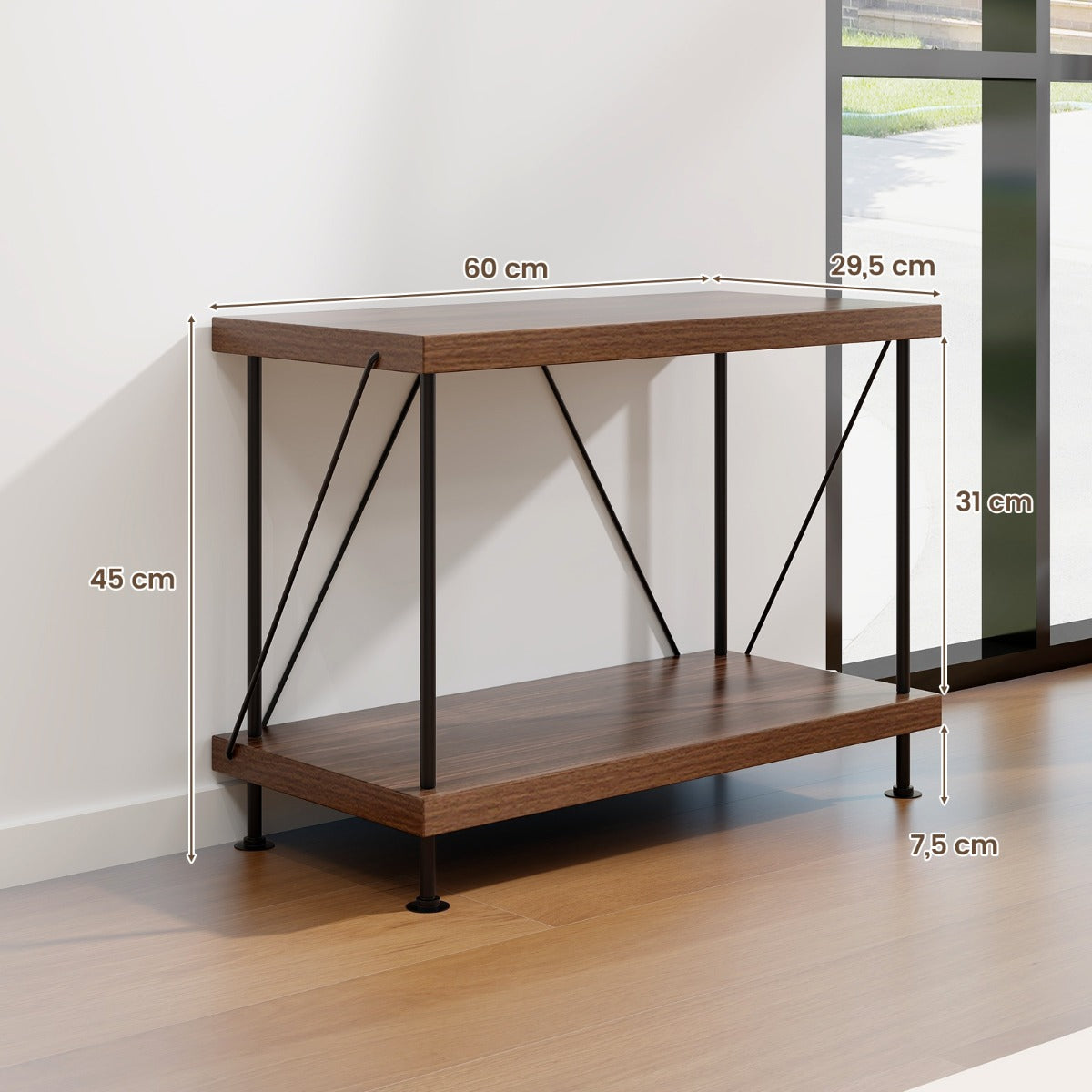 vånings – stående hylla med metallram Industriell Förvaringsställ – 2 60 x 29,5 x 45 cm – Brun