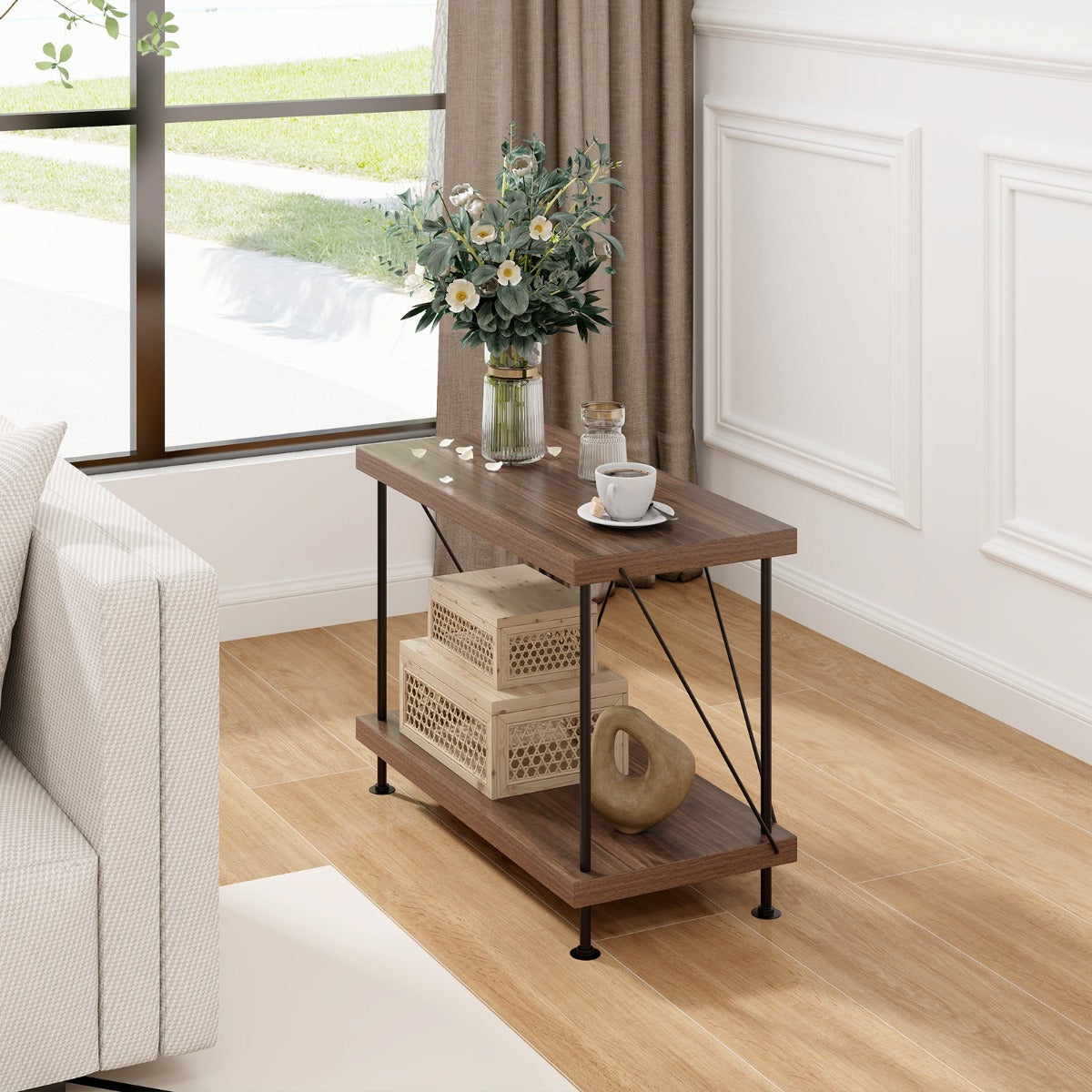 vånings – stående hylla med metallram Industriell Förvaringsställ – 2 60 x 29,5 x 45 cm – Brun