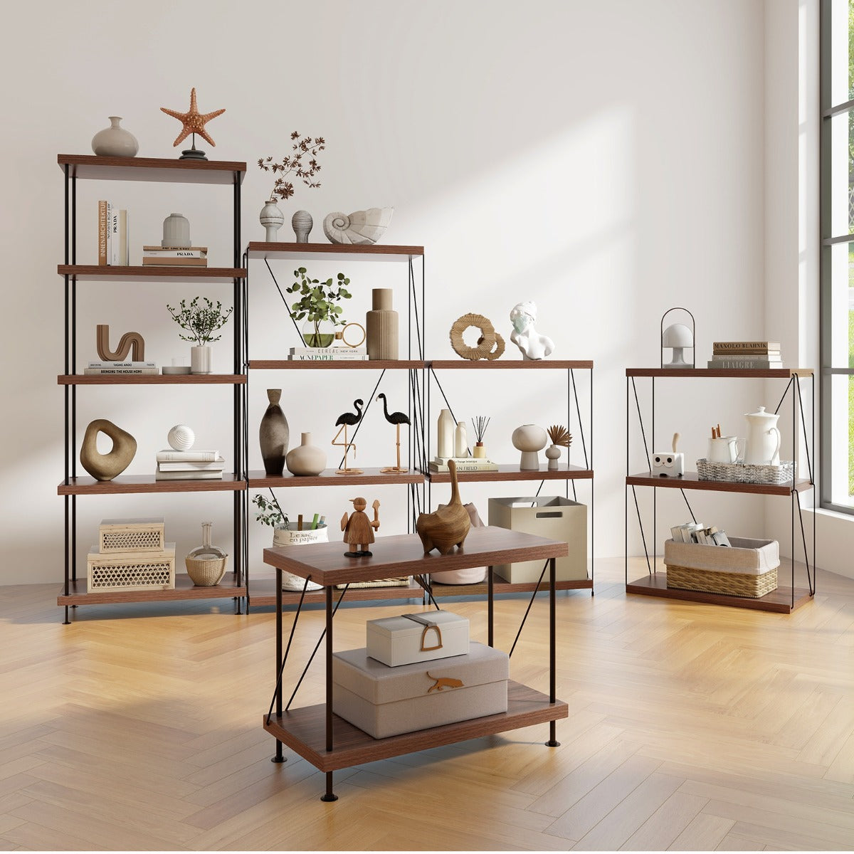 vånings – stående hylla med metallram Industriell Förvaringsställ – 2 60 x 29,5 x 45 cm – Brun