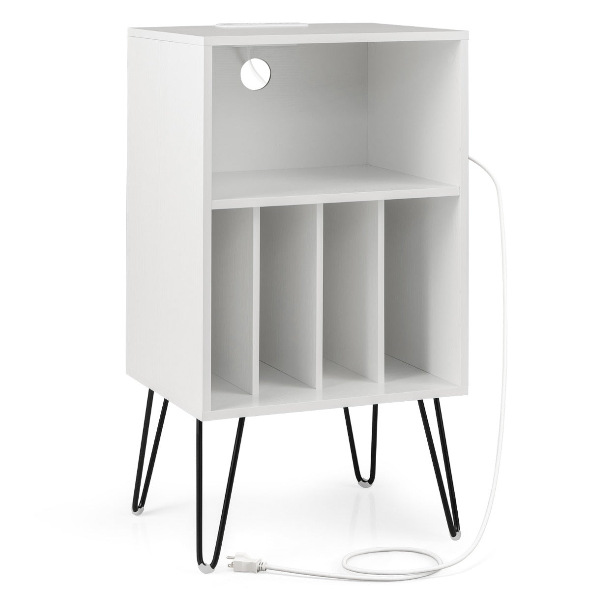 Skivspelarställ – med laddstation vånings skivstativ – 3 48 x 40 x 88 cm – Vit
