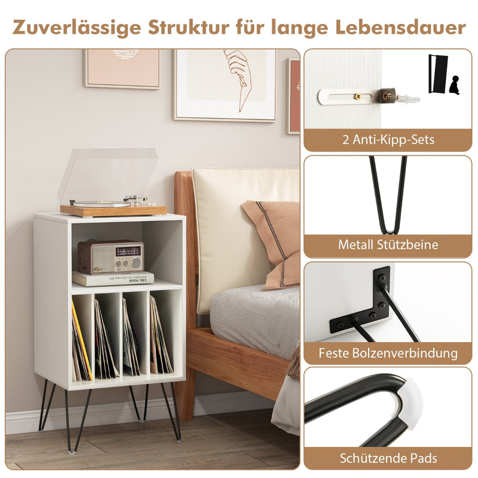 Skivspelarställ – med laddstation vånings skivstativ – 3 48 x 40 x 88 cm – Vit