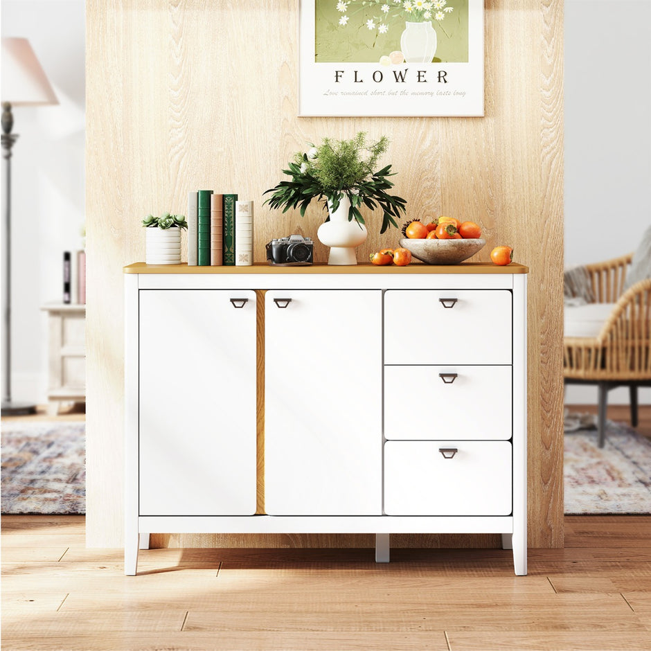Köksskåp – med dörrar och lådor Träskänk Bufféskåp – 2 3 106 x 40 x 80 cm – Vit