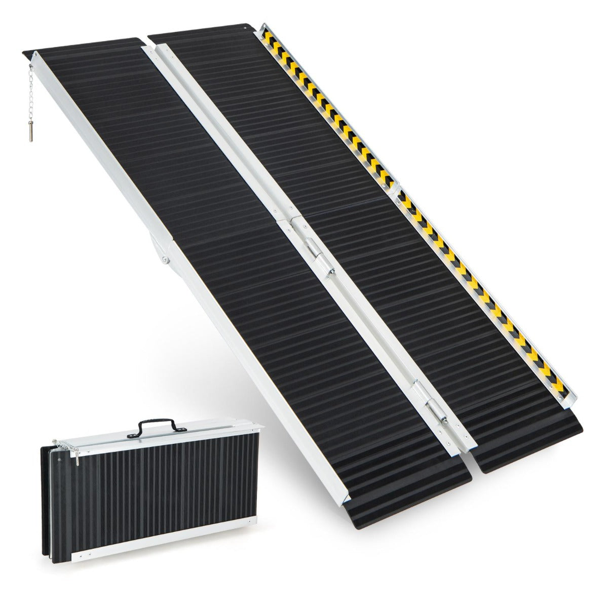 Rullstolsramp – Bärbar och Halkskyddad hopfällbar upp till Lastkapacitet aluminium – 272 kg 152,5 x 74 cm – Svart