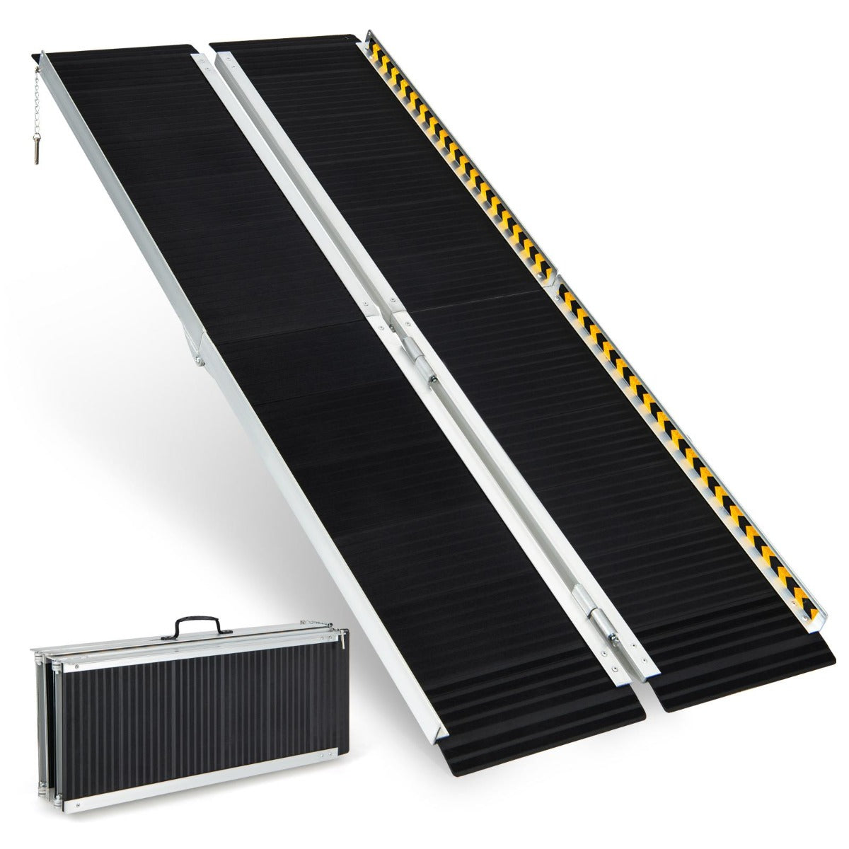 Rullstolsramp – Bärbar och Halkskyddad hopfällbar upp till Lastkapacitet Aluminium – 272 kg 183 x 74 cm – Svart