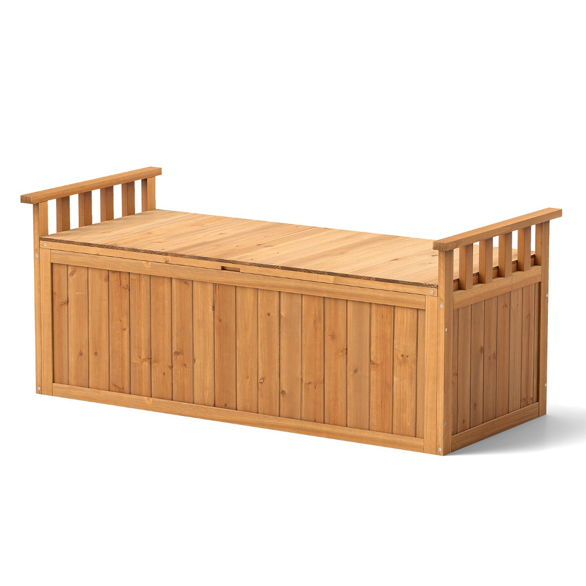 Utomhus – förvaringsbänk i trä med armstöd och lock sits förvaringsutrymme – 2 – Natur