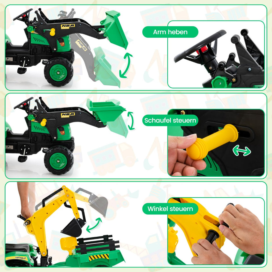i – åkgrävmaskin för barn bulldozer med hjul – 3 1 6 178 x 42 x 60 cm – Grön