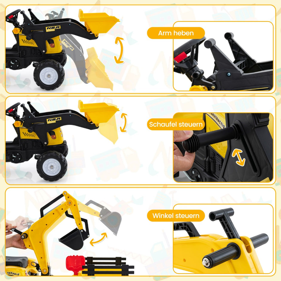 i – åkgrävmaskin för barn bulldozer med hjul – 3 1 6 178 x 42 x 60 cm – Gul