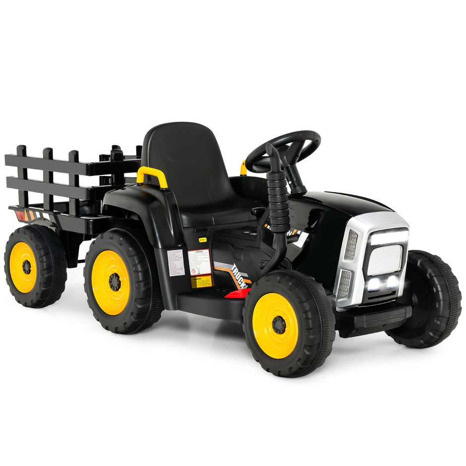 V – barntraktor med avtagbar släpvagn och fjärrkontroll Elleksaksbil – 12 – Svart