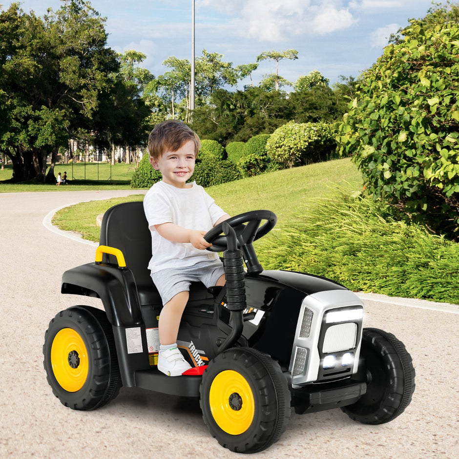 V – barntraktor med avtagbar släpvagn och fjärrkontroll Elleksaksbil – 12 – Svart
