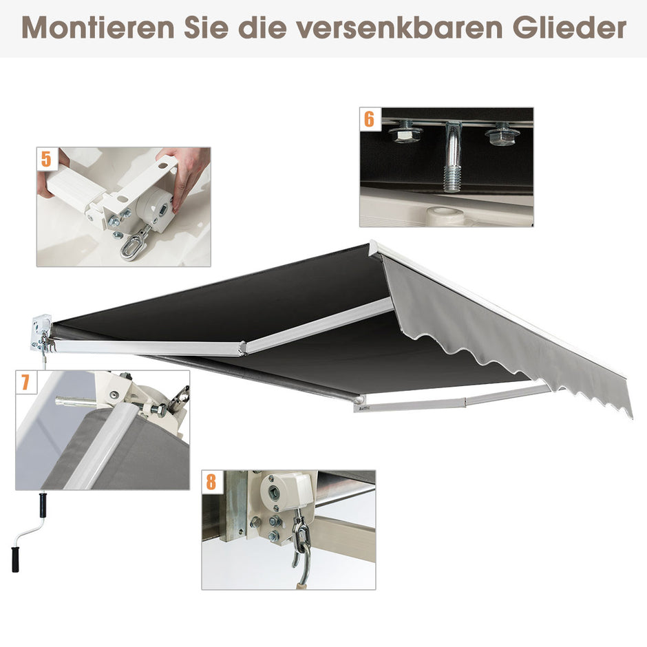 Utdragbar – Markis Aluminium Terrass Solskydd – 245 x 200 cm – Grå