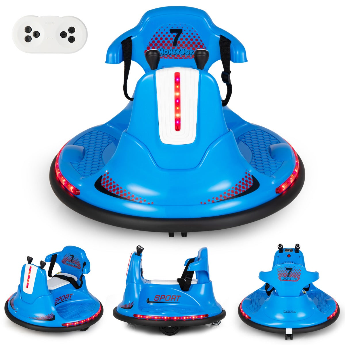 6V – barnbil graders rotation med musik och färgglada LED lampor – 360 – Blå