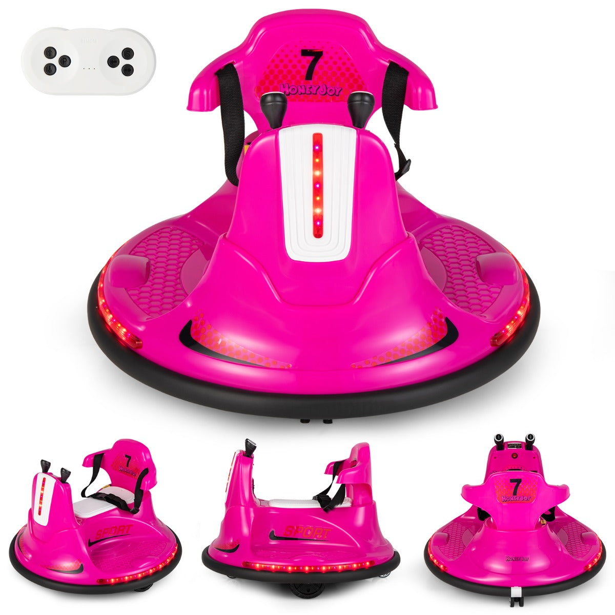 6V – Kids Bumper Car graders rotation med musik och färgglada LED lampor – 360 – Rosa