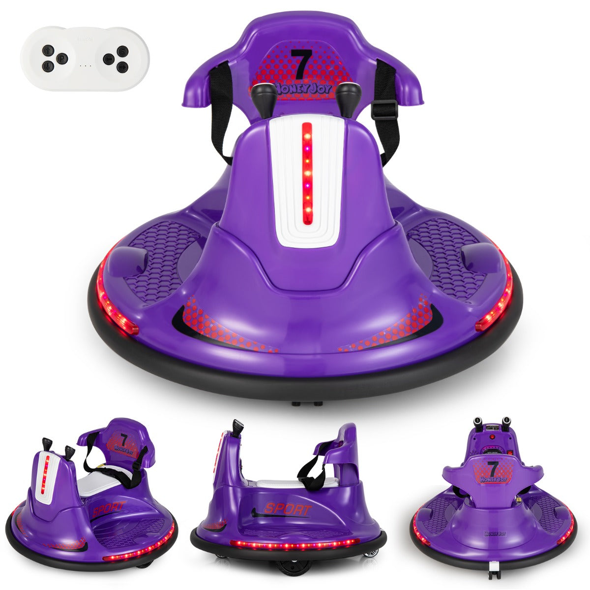 6V – Kids Bumper Car graders rotation med musik och färgglada LED ljus – 360 – Lila
