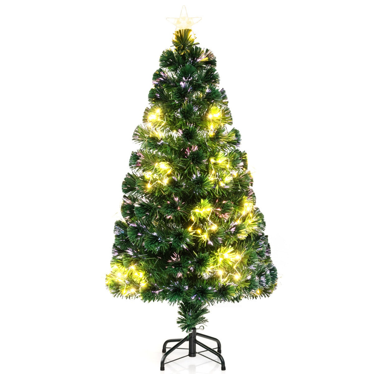 Konstgjord – julgran av glasfiber med belysning – 120 cm – Grön