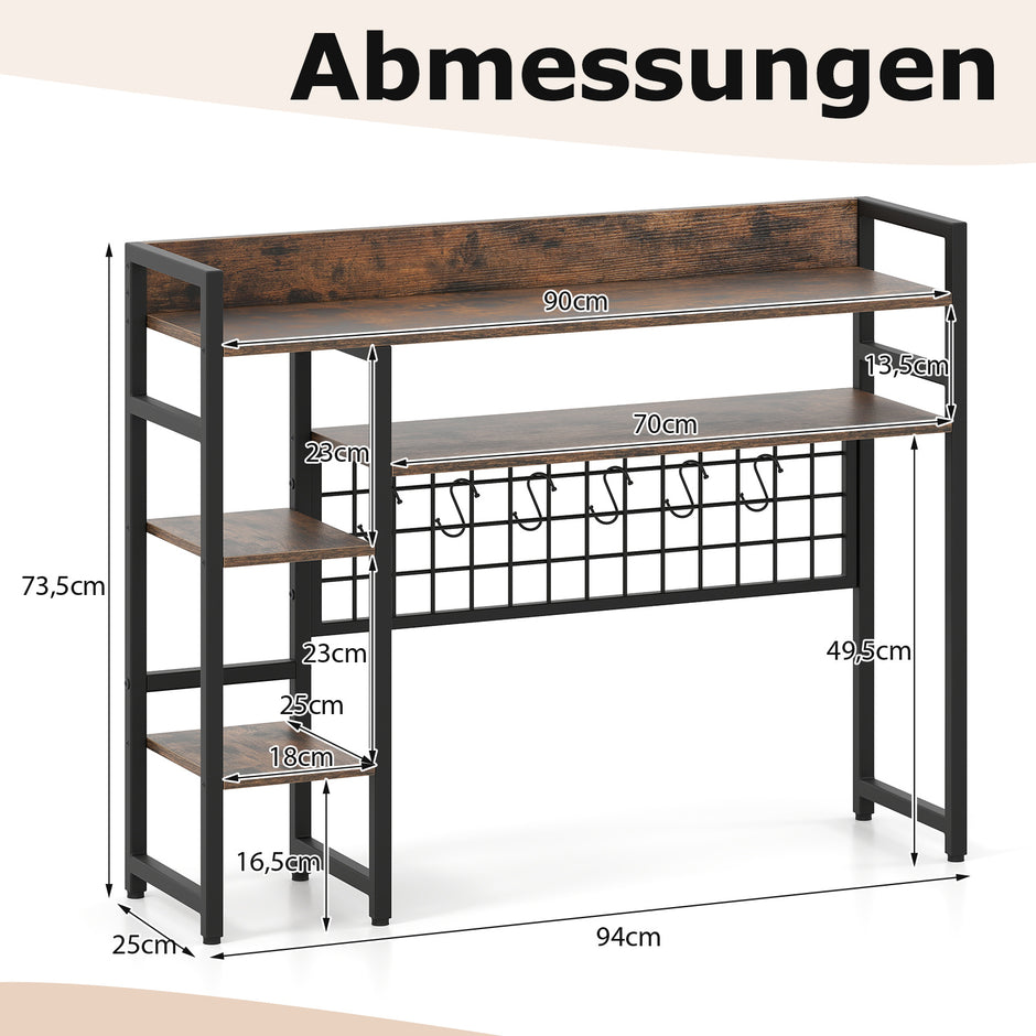 Skrivbordshylla – med hyllor och krokar, skrivbordstillsats, bokhylla – 4 6 – Brun