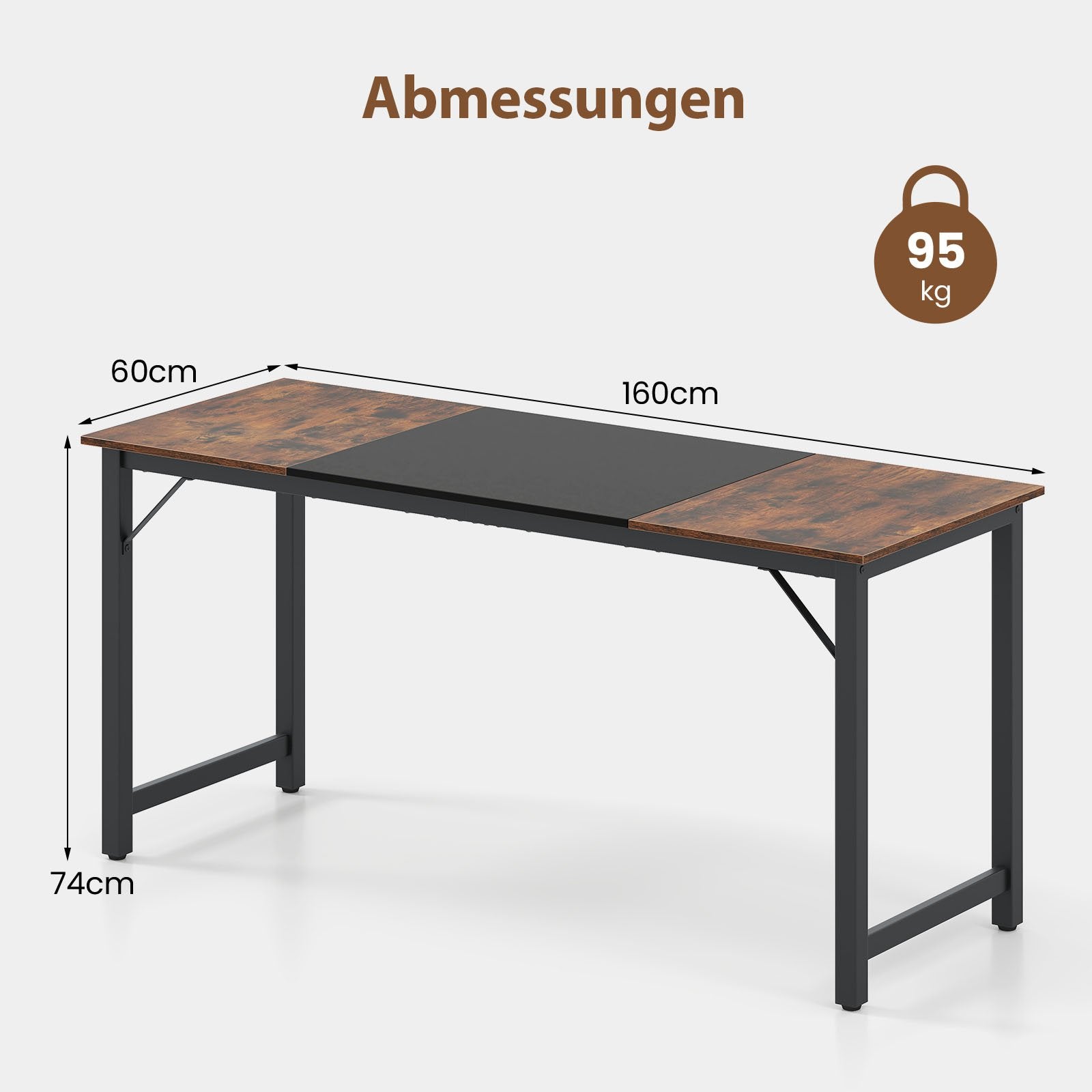 Industriell – konferensbord med metallram Rektangulärt datorbord Arbetsbord – Rustik brun