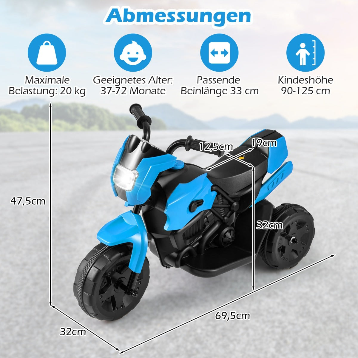 6V – Barnmotorcykel Hjul Elektro Med LED Scheinwerfer Fotpedal Batteridriven Lekfordon – 3 – Mörkblå