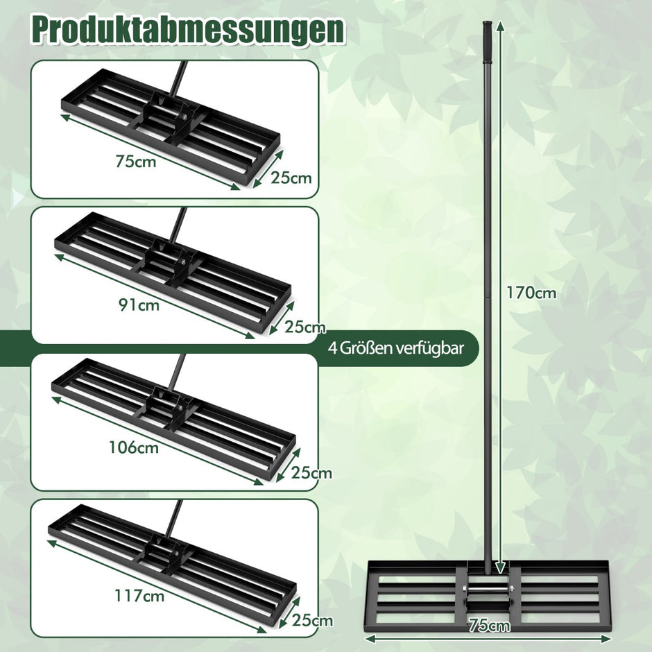 Metall – gräsmatta nivåkrattor med ergonomiskt handtag för mark gräskratta – 75 x 25 cm – Svart