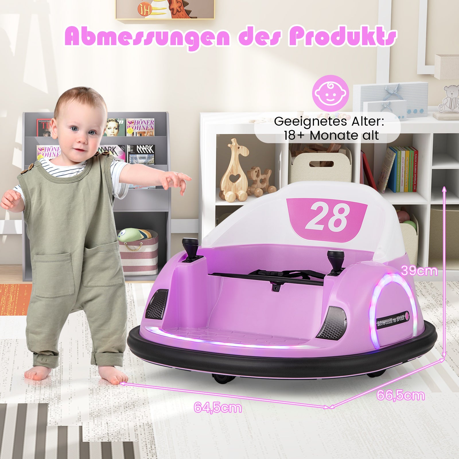 Elbilar – för barn elektrisk bumper car med blinkande LED lampor – Rosa