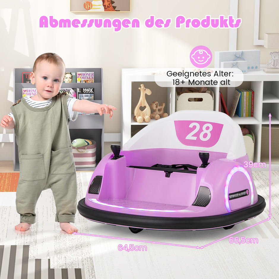 Elbilar – för barn elektrisk bumper car med blinkande LED lampor – Rosa