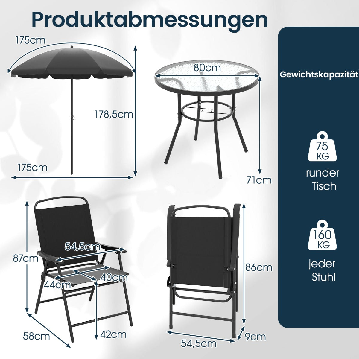 delat – trädgårds matset med parasoll utomhusbord och stolset hopfällbara stolar – 6 4 – Svart
