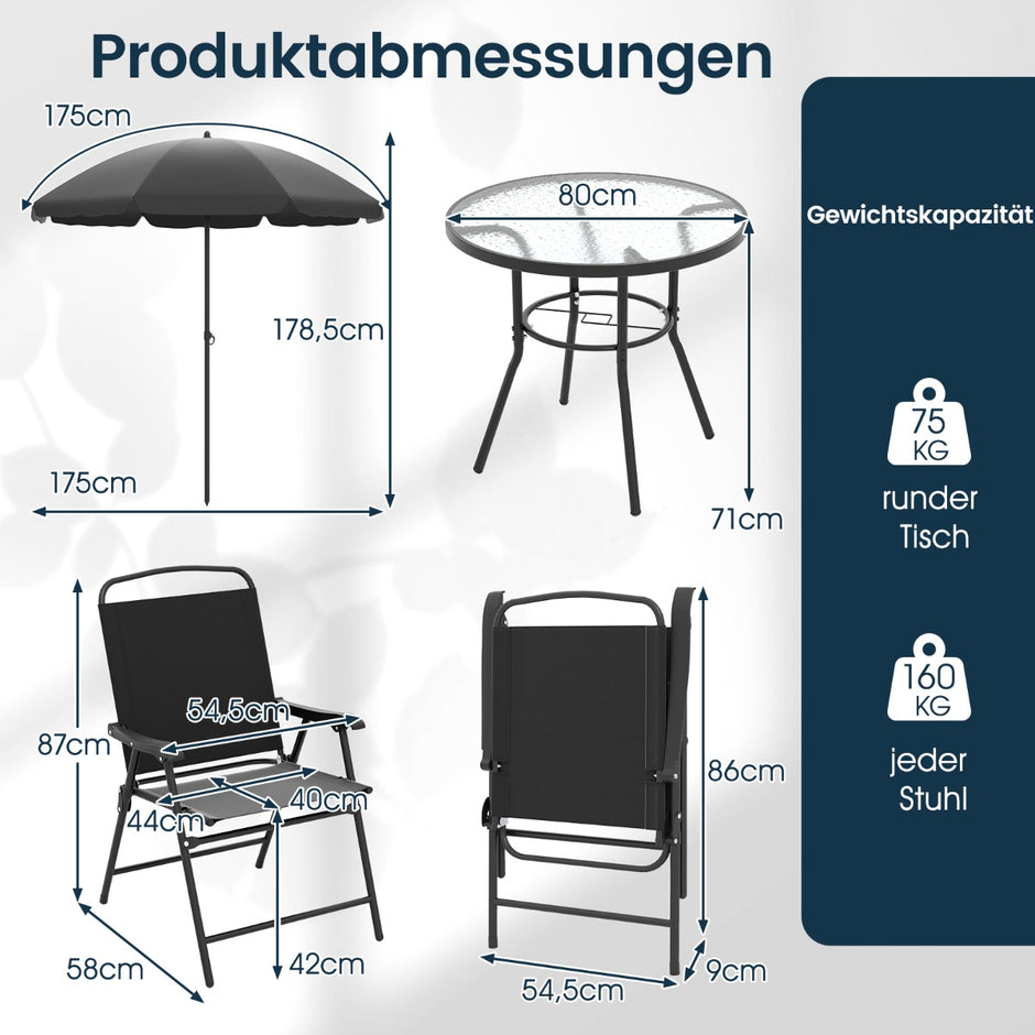 delat – trädgårds matset med parasoll utomhusbord och stolset hopfällbara stolar – 6 4 – Svart