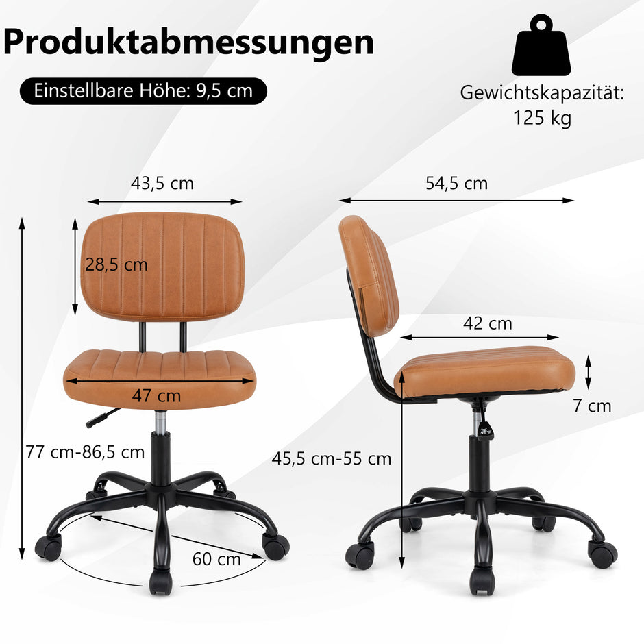 Ergonomisk – kontorsstol med hjul Armfri skrivbordsstol Polstrad snurrstol – Brun