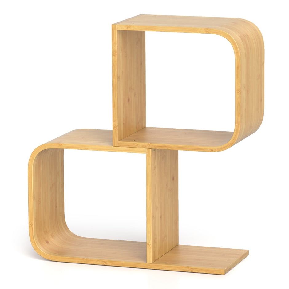 S – formad bokhylla med öppna kuber Geometrisk hörnhylla Bambuhylla – 2 – Natur