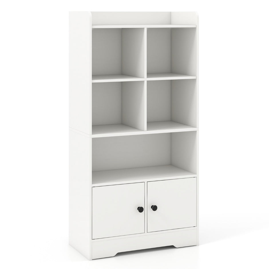 Bokhylla – med dörrar och fack av trä – 2 5 60 x 29,5 x 120 cm – Vit