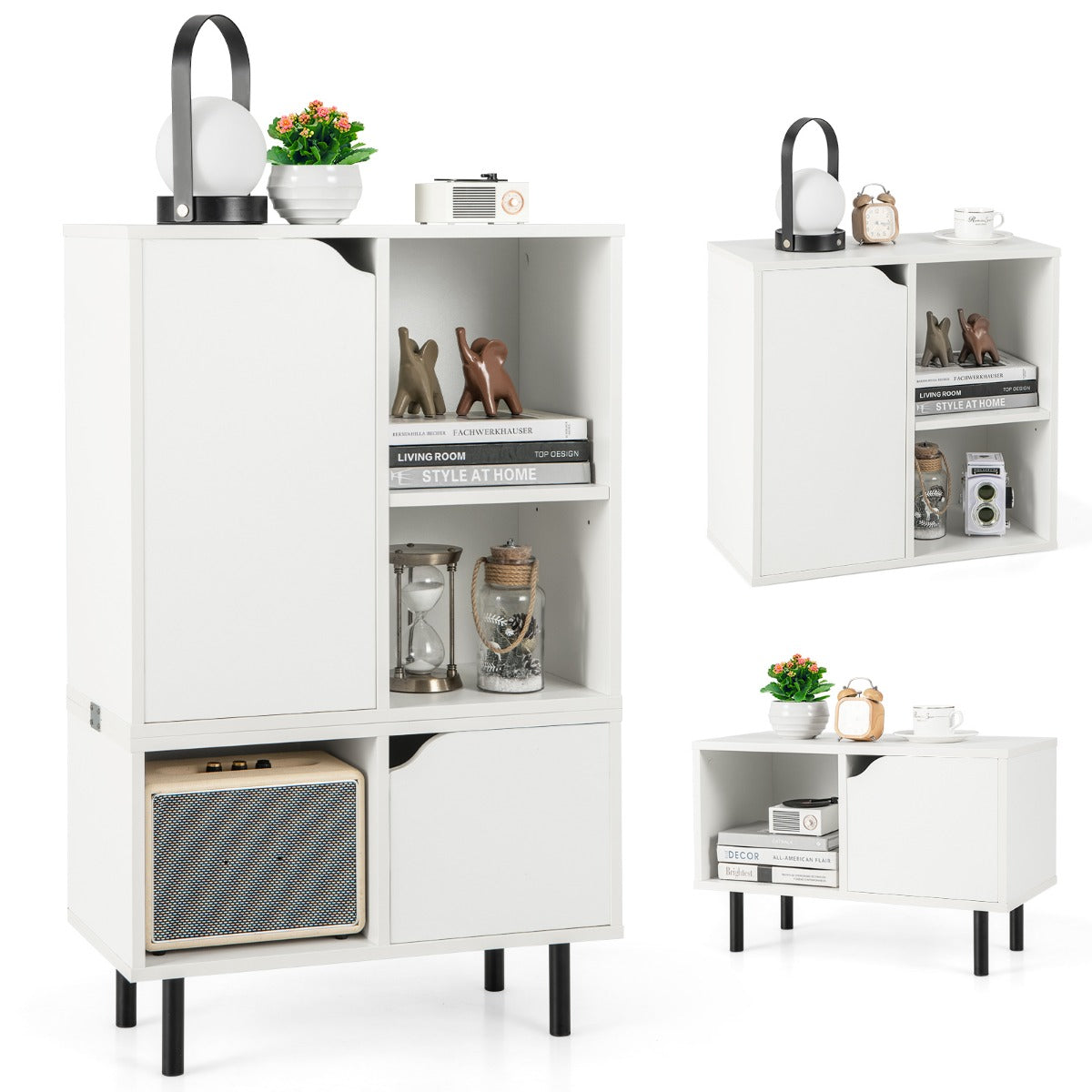 Stapelbar – bokhylla med dörrar och fack avskiljbar justerbar – 2 5 60 x 30 x 96,5 cm – Vit