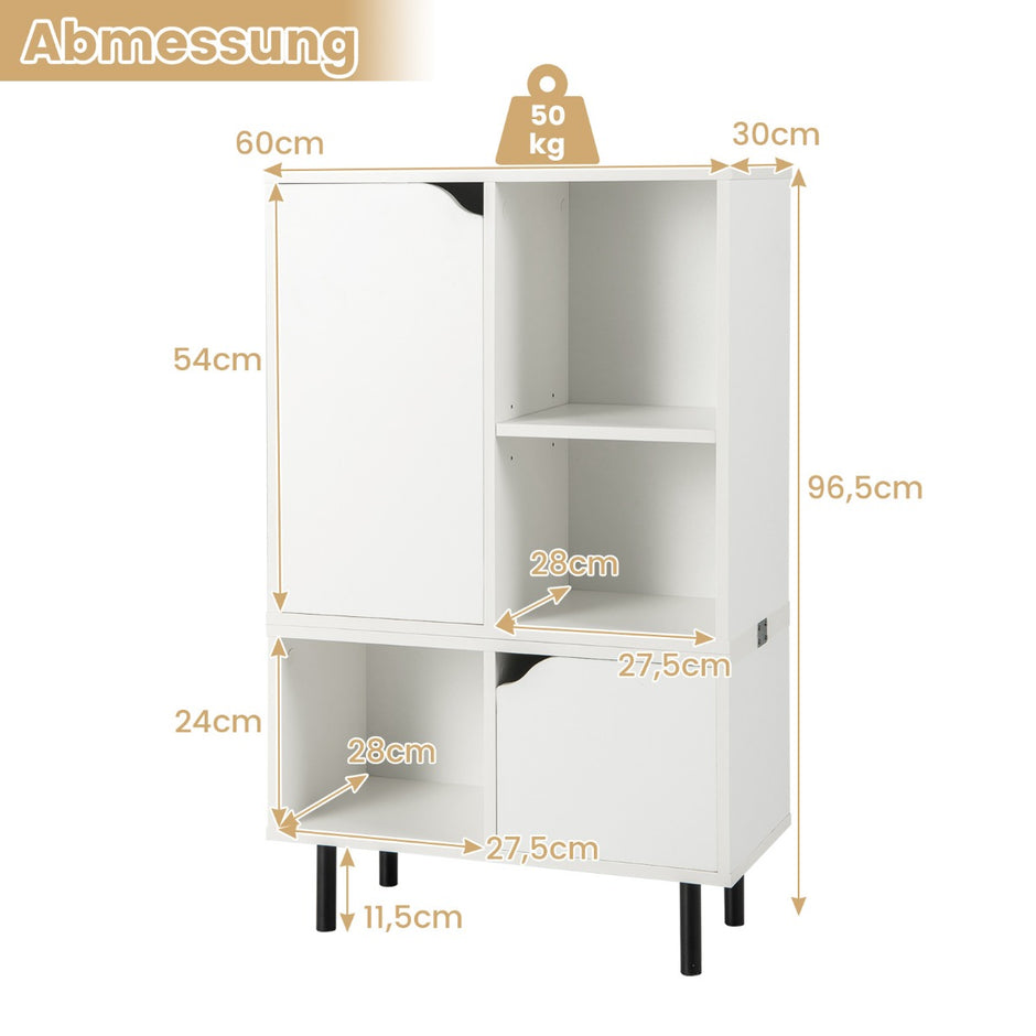 Stapelbar – bokhylla med dörrar och fack avskiljbar justerbar – 2 5 60 x 30 x 96,5 cm – Vit