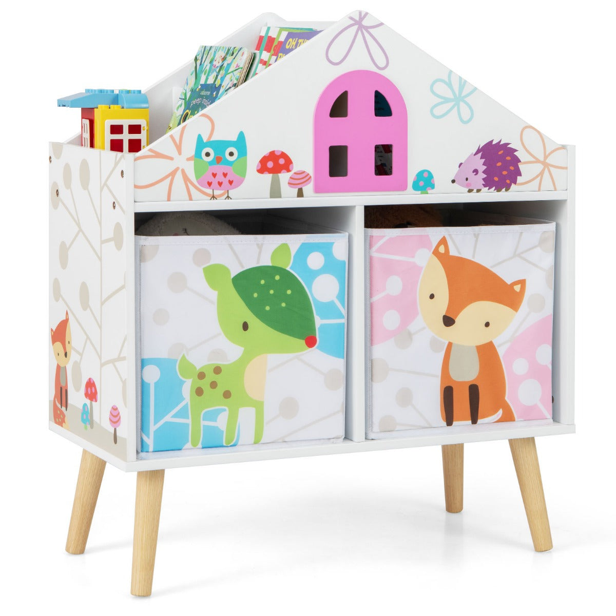 Barnhusformad – bokhylla Dollhouse i trä med förvaringslådor – 2 62 x 30 x 72 cm – Färgglad