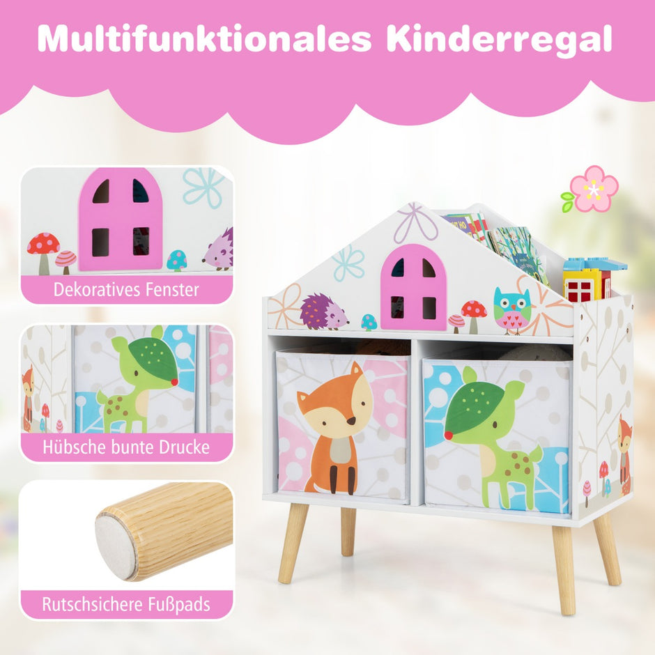 Barnhusformad – bokhylla Dollhouse i trä med förvaringslådor – 2 62 x 30 x 72 cm – Färgglad