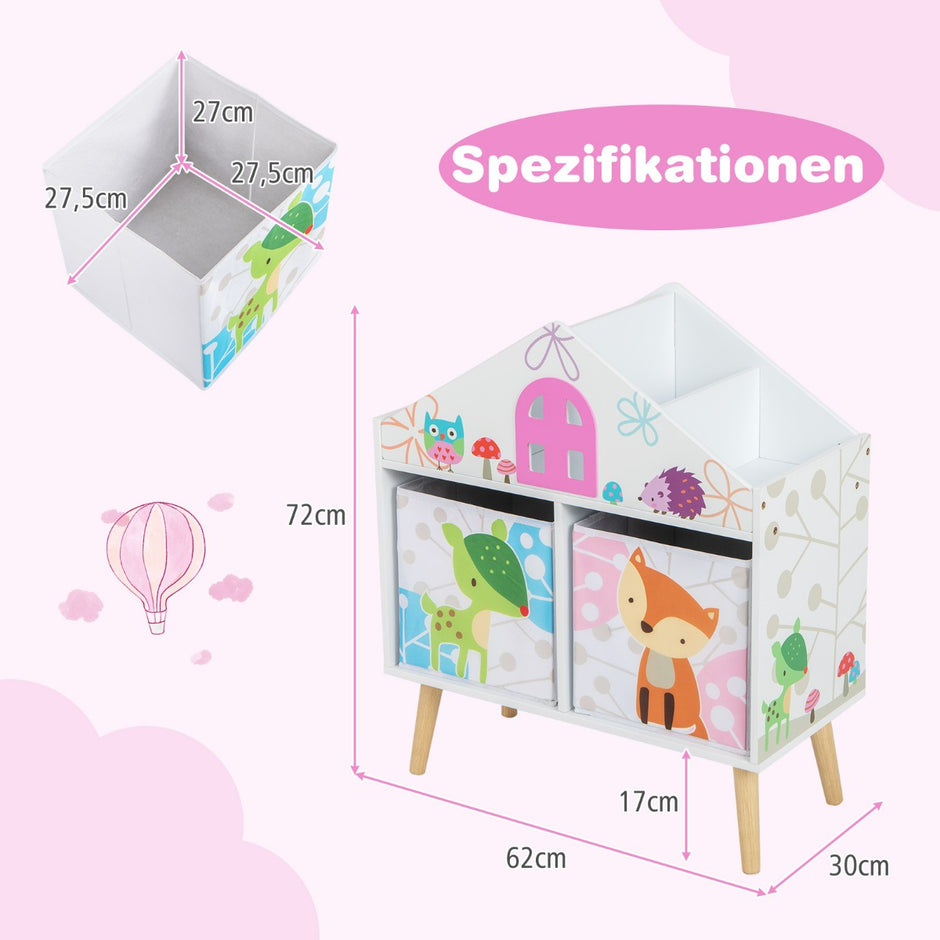 Barnhusformad – bokhylla Dollhouse i trä med förvaringslådor – 2 62 x 30 x 72 cm – Färgglad