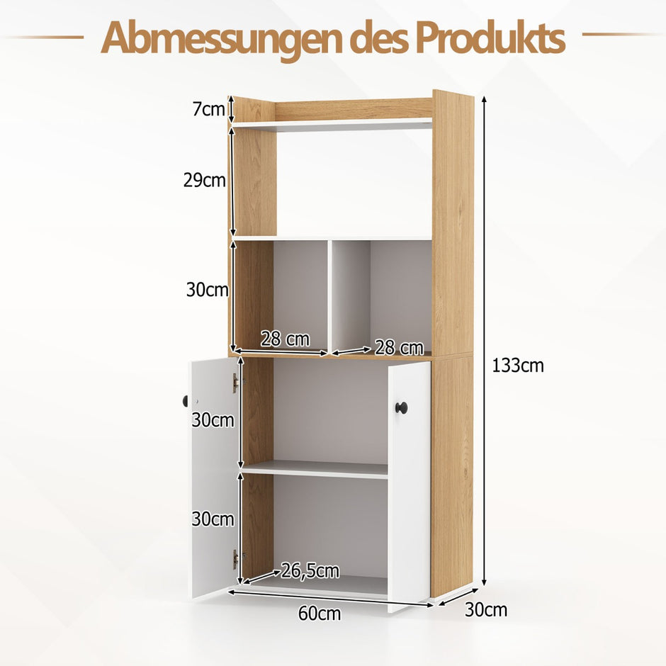 Bokhylla – med dubbeldörrsskåp vånings stående öppna fack – 3 60 x 30 x 133 cm – Vit